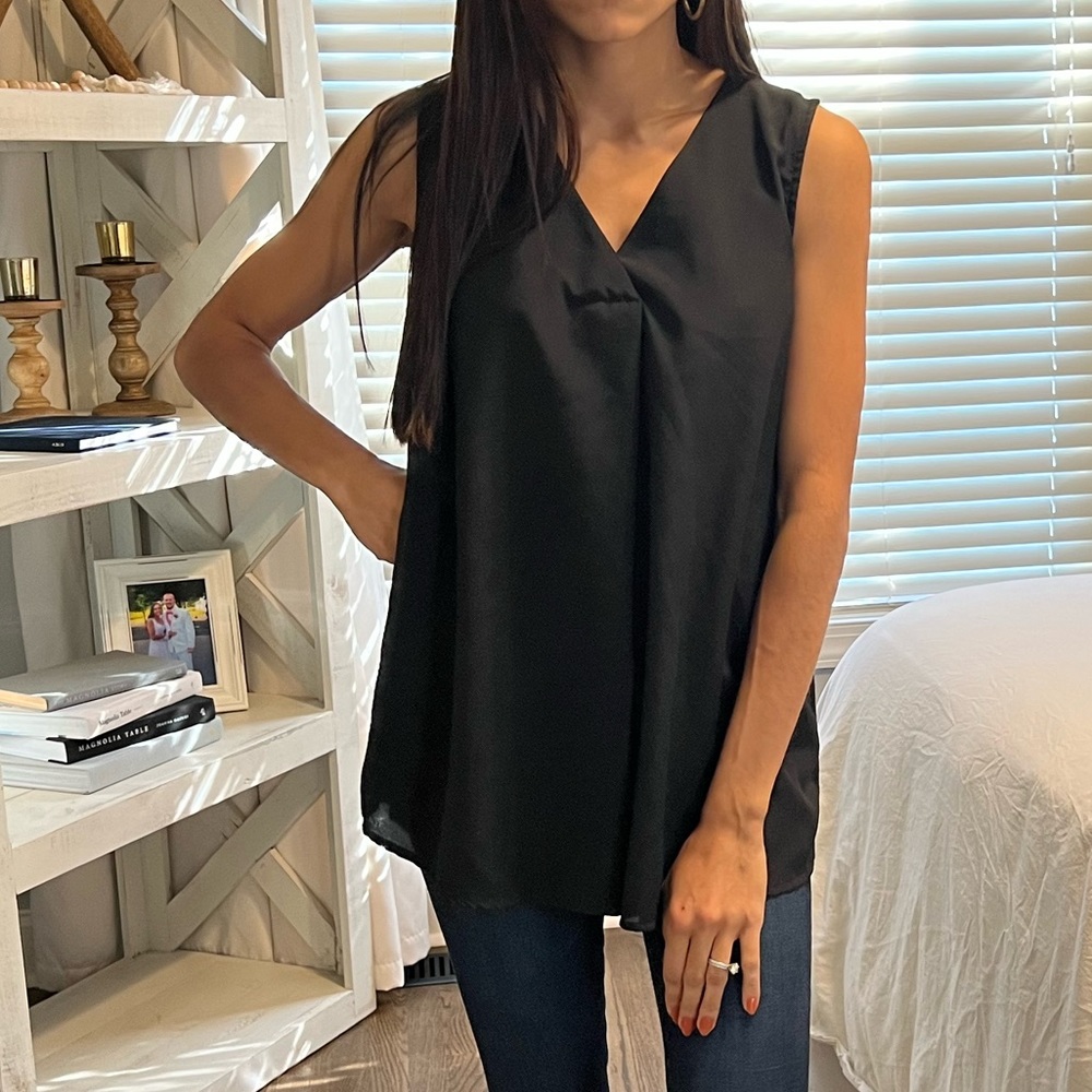Black Satin Front Blouse - Size M